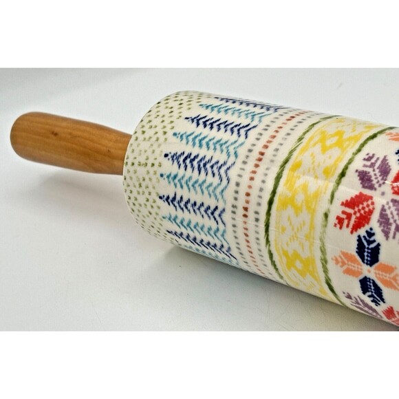 Anthropologie Rolling Pin POLAR GAZE Ceramic Winter Holiday Folk Snowflake - Picture 11 of 13
